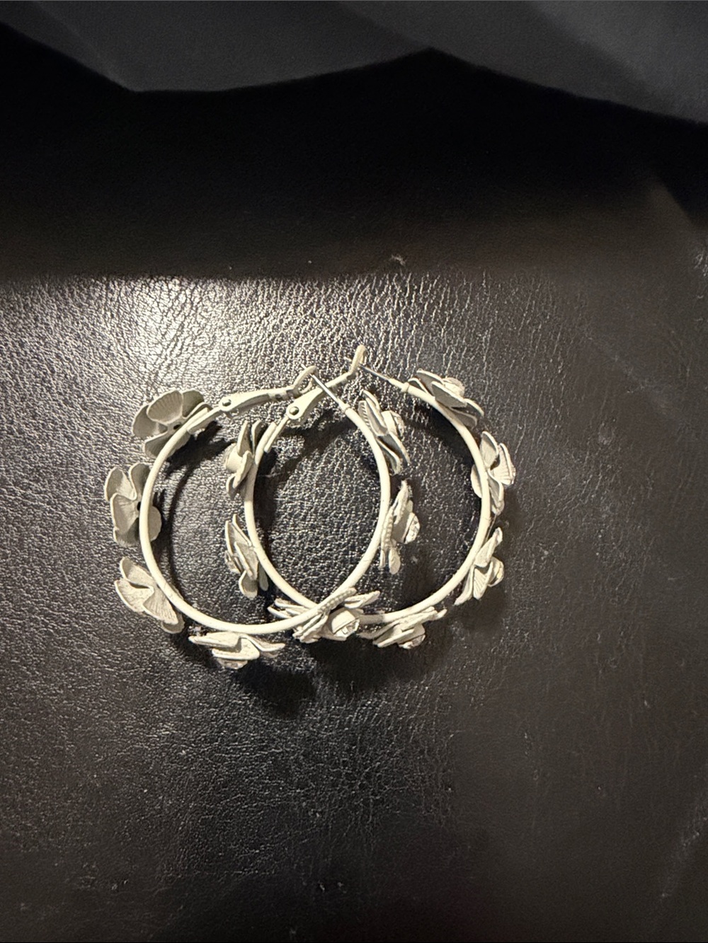 Silver Floral Hoop Earrings for Women - Silver Flower Hoop Earrings